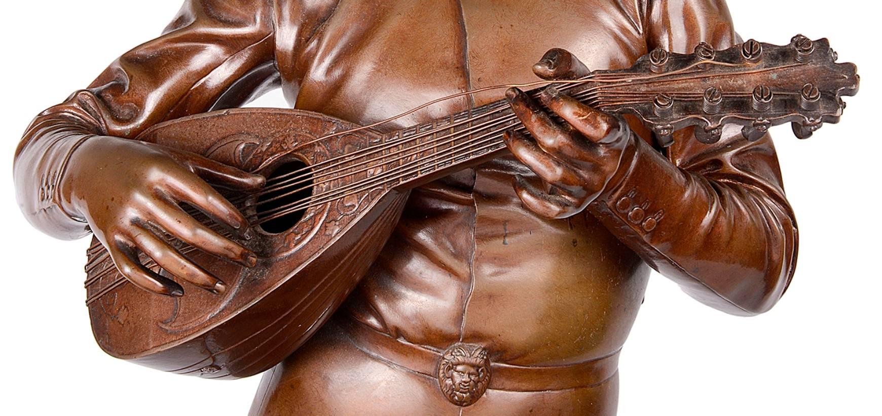Barbedienne, statue en bronze d'un minstrel du 19ème siècle Excellent état - En vente à Brighton, Sussex