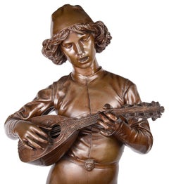 19. Jahrhundert, Barbedienne, Bronzestatue einer Minstrel
