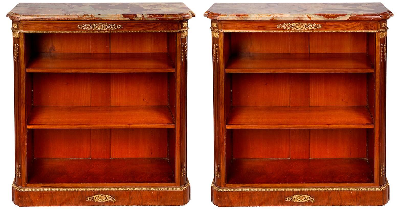 Marble Pair of 19th Century Louis XV Style Open Bookcases
