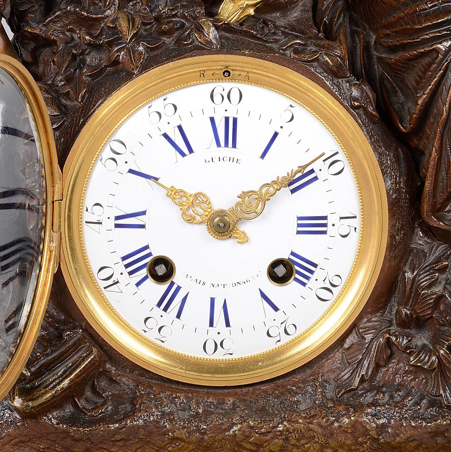 Bronze Large Louis XVI Style Clock Set, 19th Century For Sale