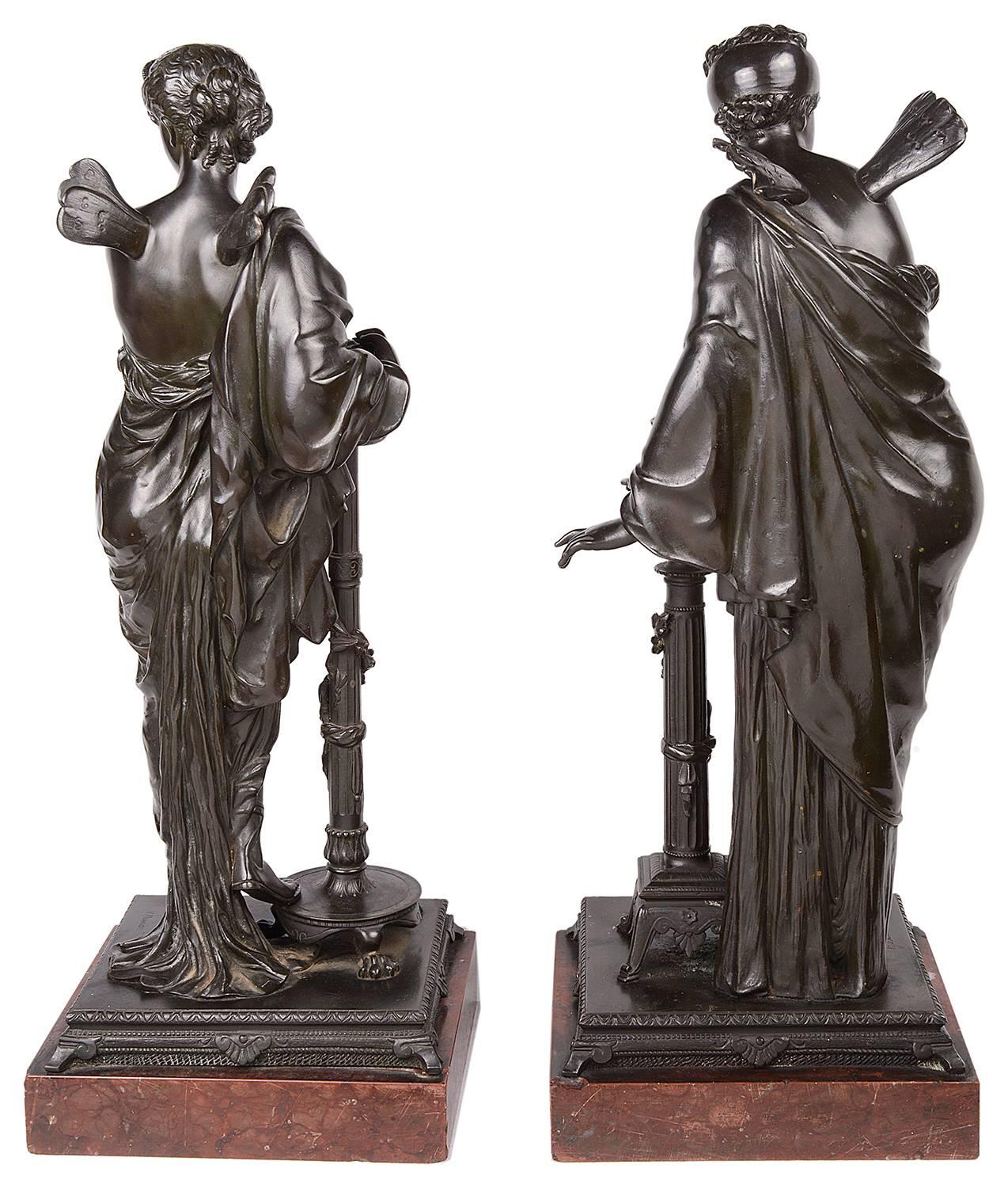 Psyche and Pandora Classical Bronze Statues, 19th Century, Signed H. Dumaige 1