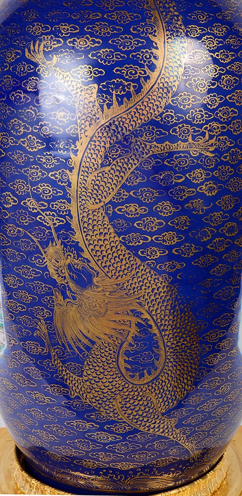 Jarrón / Lámpara Chino Azul Pólvora del Siglo XIX en venta 2