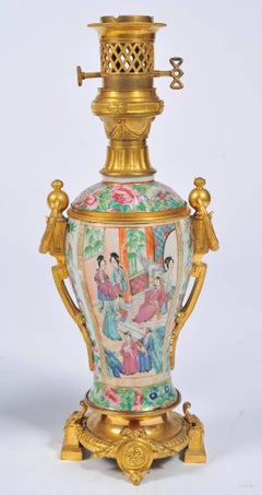 Pair of Rose Medallion Lamps, 19th Century