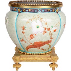 Antique French, 19th Century Enamel Porcelain and Ormolu Jardinière