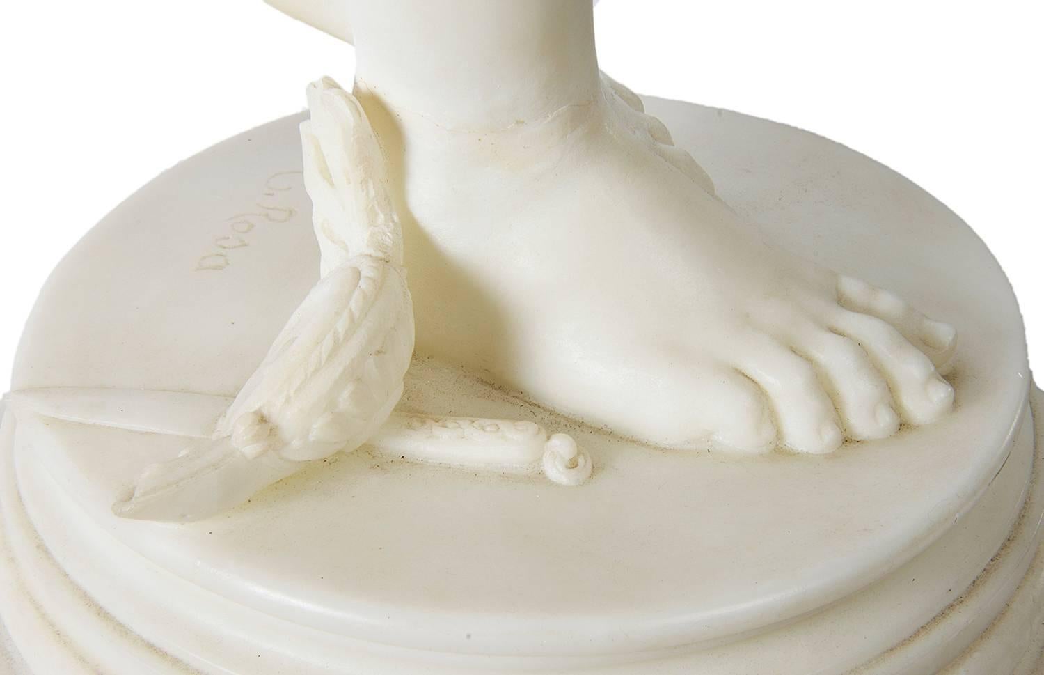 Romantic E. Rosa Carved 19th Century Italian Marble Statue of a Nude