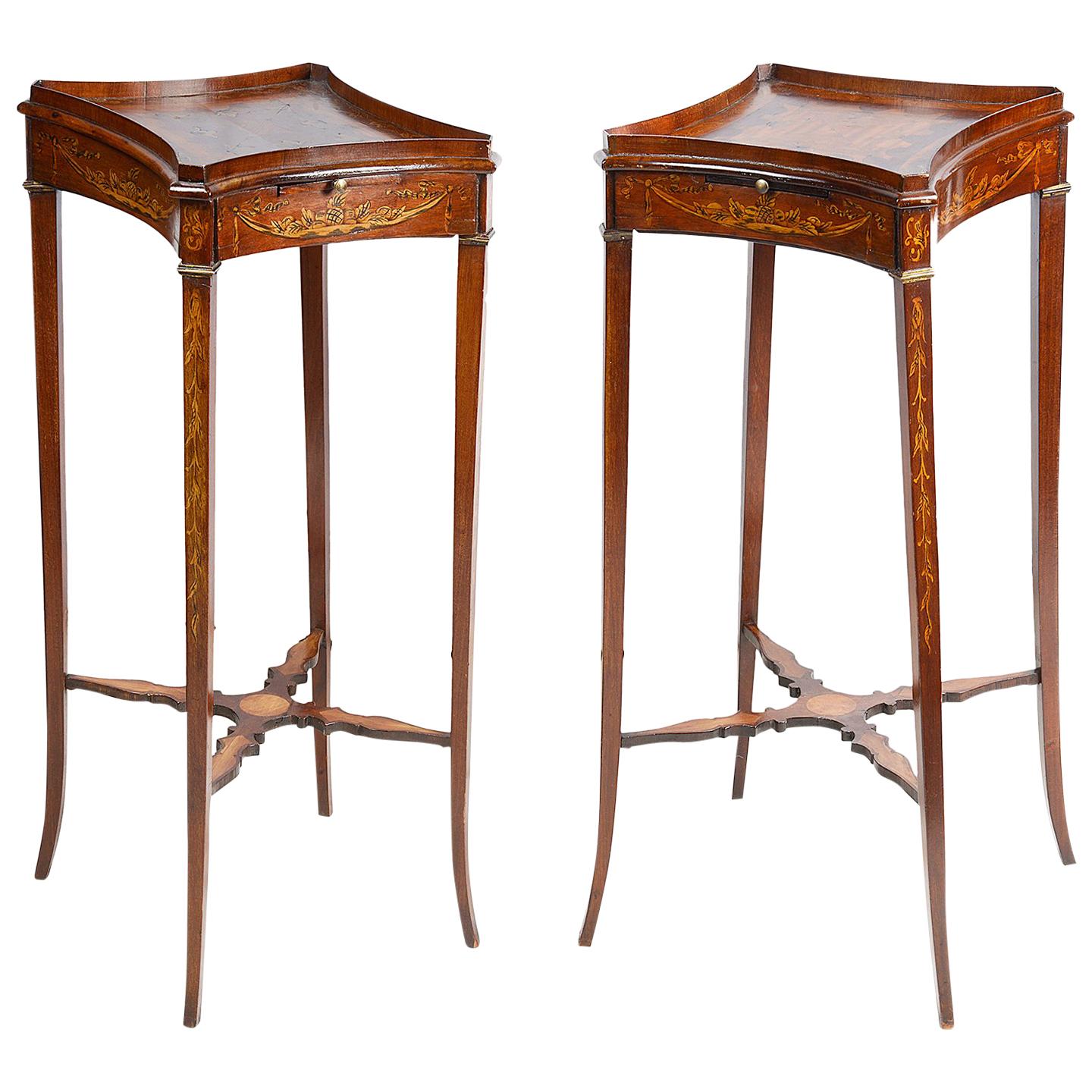 Pair of 18th Century Style Inlaid Urn Stands