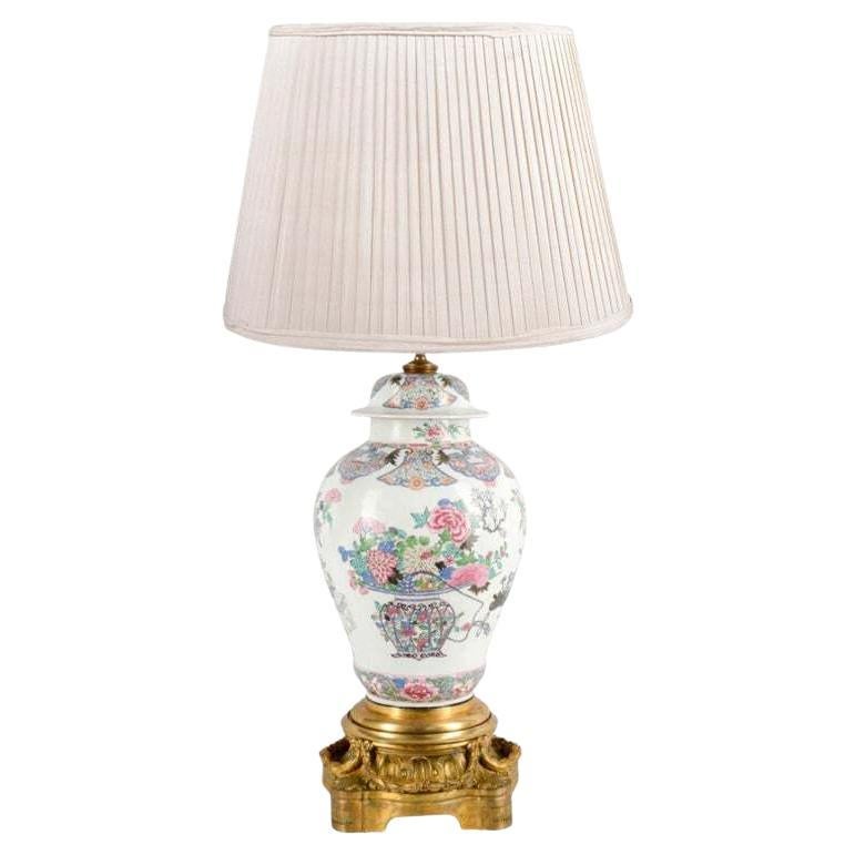 19th Century Samson Famille Rose Style Ormolu Mounted Vase / Lamp For Sale