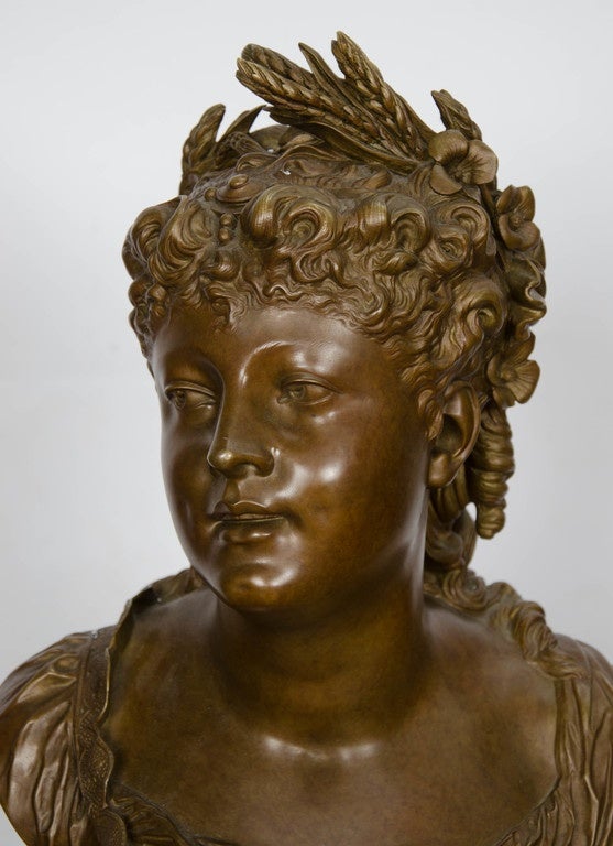 A fine quality French, 19th century, bronze bust of a pretty young girl, raised on a rouge marble sockel.
Signed.