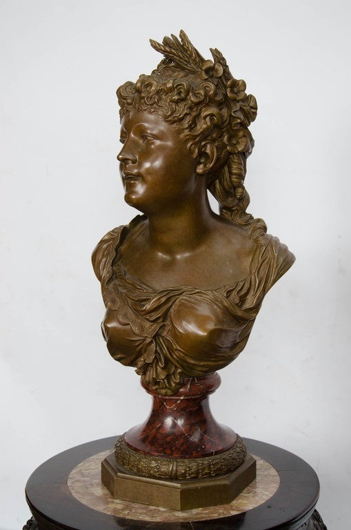 French Classical Bronze Female Bust, 19th Century For Sale