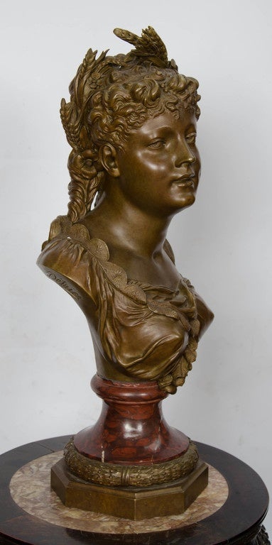 Mid-19th Century Classical Bronze Female Bust, 19th Century For Sale