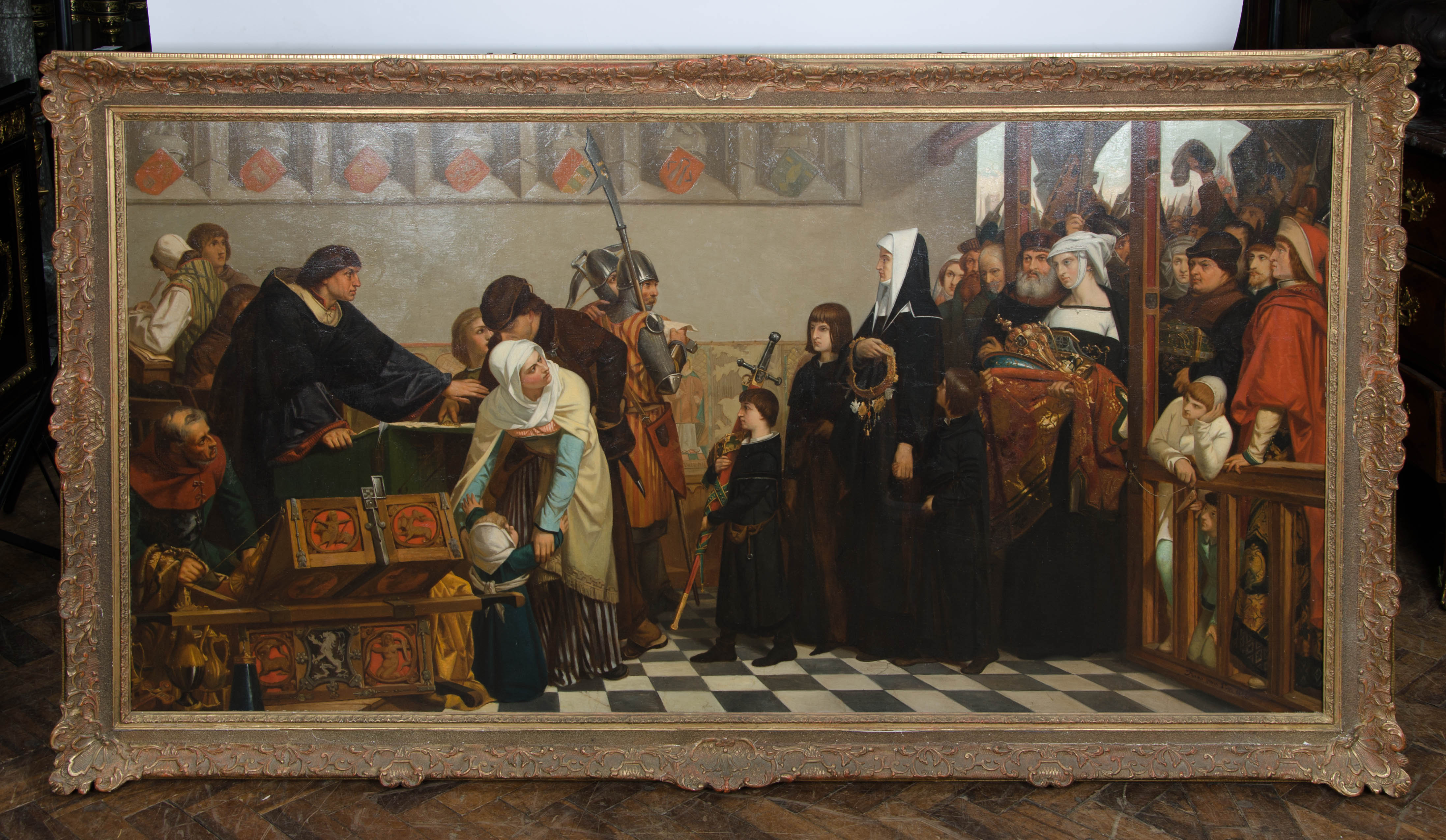 Large 19th Century Medieval Oil Painting