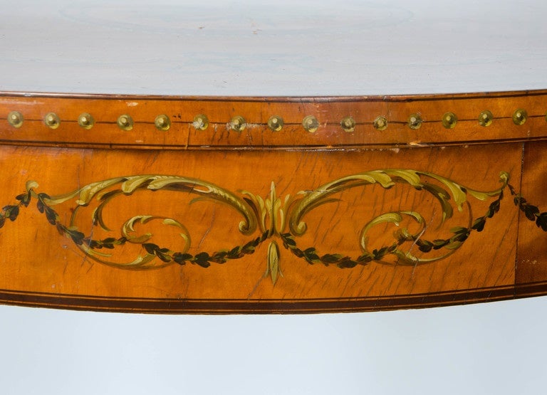 Hand-Painted Pair of 19th Century Satinwood Console Tables