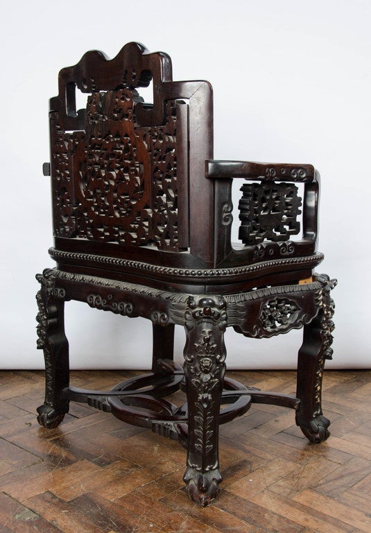 Pair of 19th Century Chinese Hardwood Armchairs 2