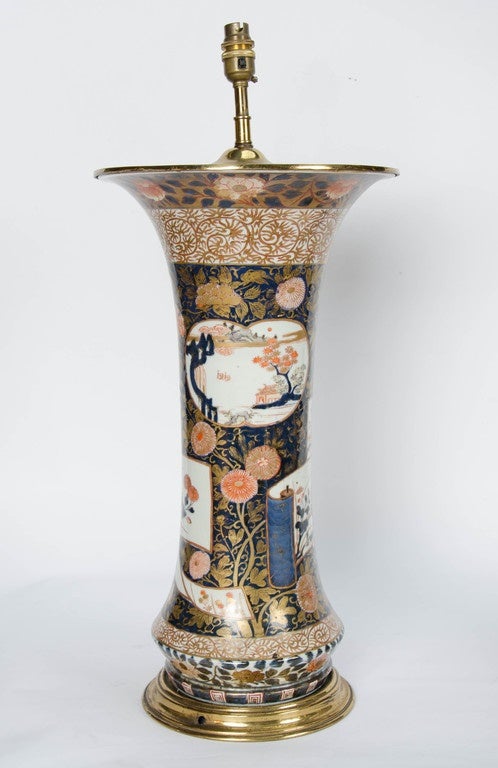 An impressive pair of early 18th century, Japanese, imari spill vases turned lamps.