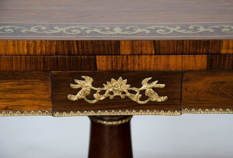 Pair of Regency Rosewood Brass Inlaid Card Tables In Good Condition For Sale In Brighton, Sussex