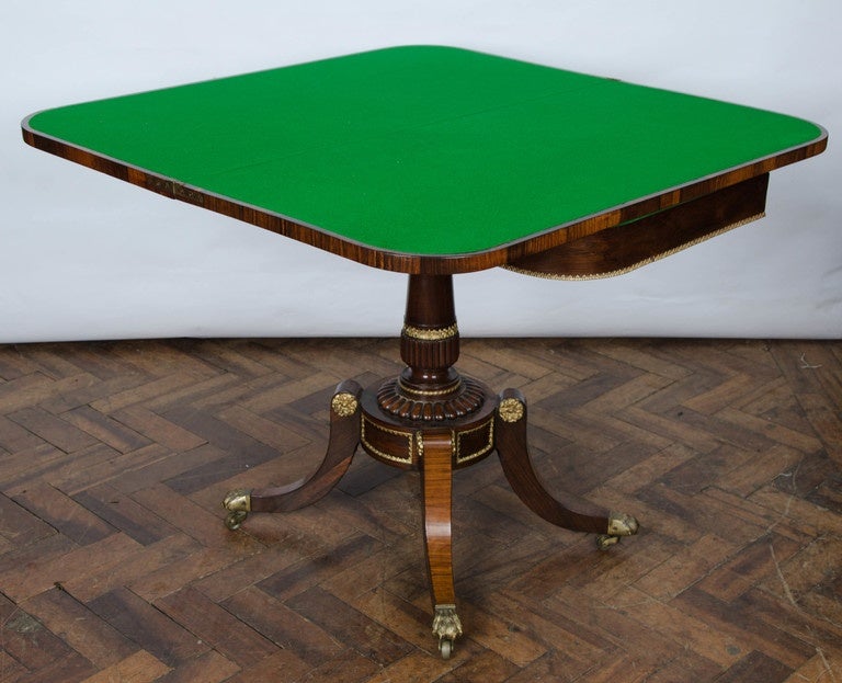 Ormolu Pair of Regency Rosewood Brass Inlaid Card Tables For Sale