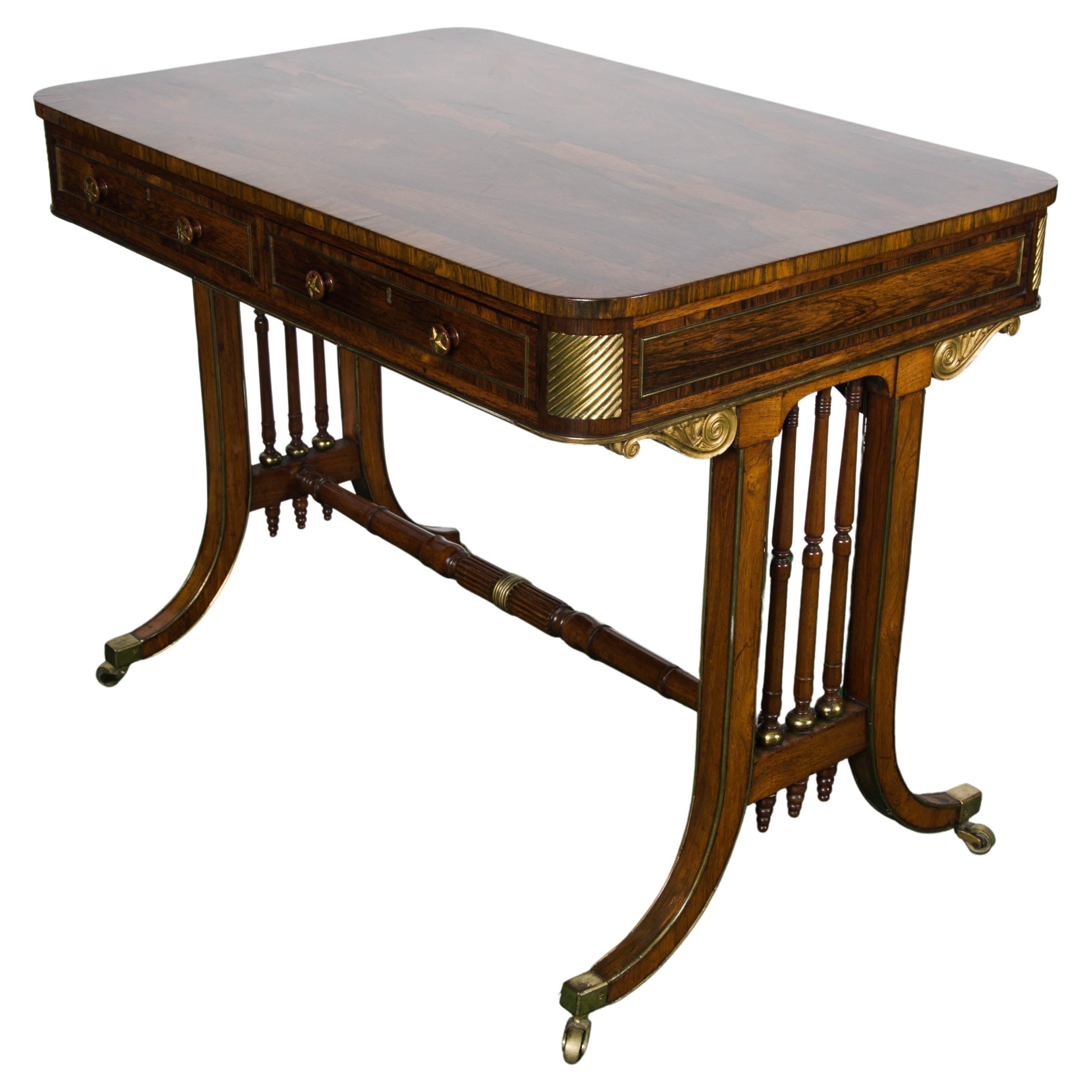 Regency Period ormolu mounted, Library Table, circa 1820 36"(92cm) wide For Sale