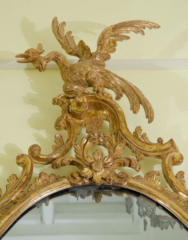 A very good quality pair of 19th century carved giltwood Chippendale style pier glass mirrors with 'C' scroll, foliate decoration and Ho Ho birds.