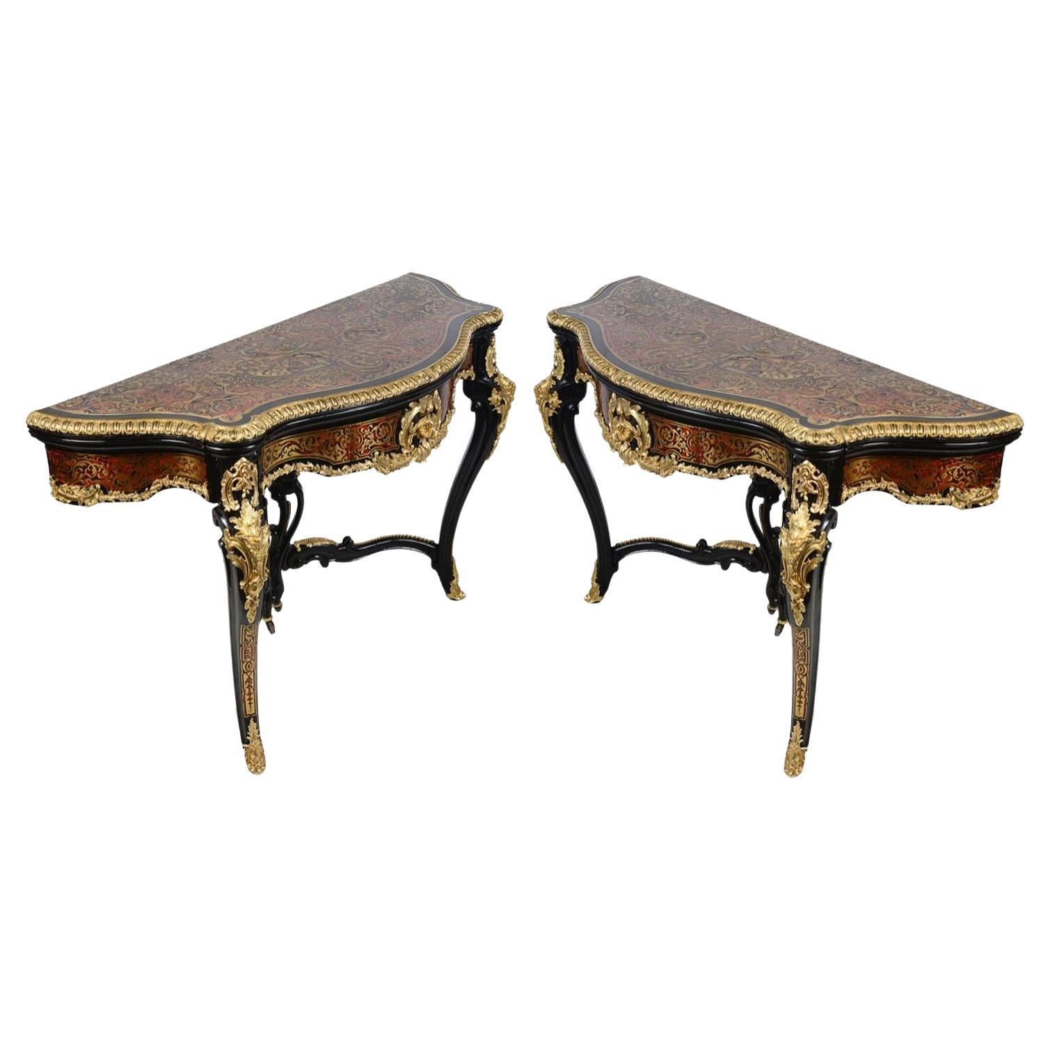 Paire de tables à cartes Boulle françaises du 19ème siècle