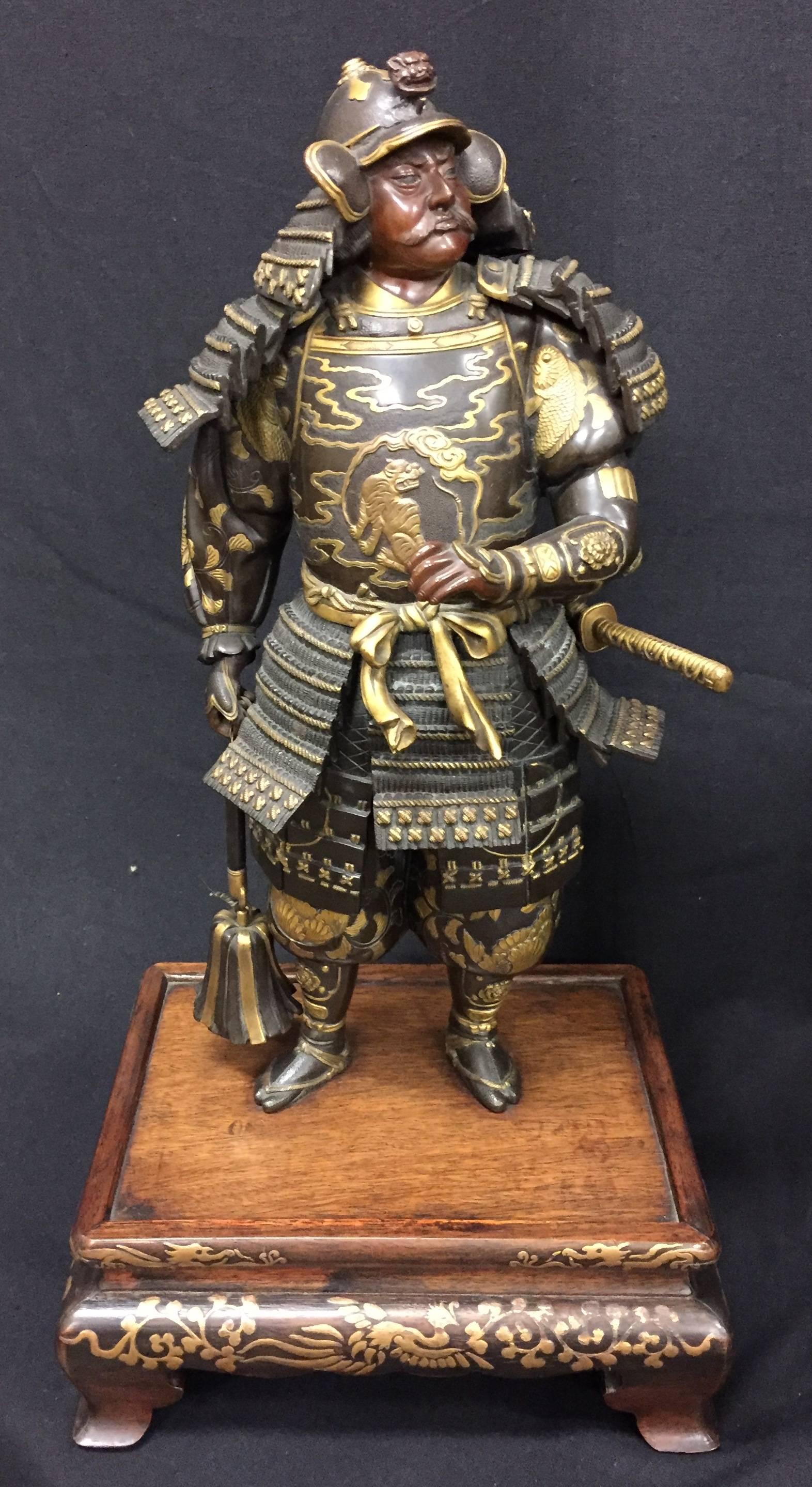 Two very good quality Japanese Miyao Eisuke bronze statues of Samurai warriors.