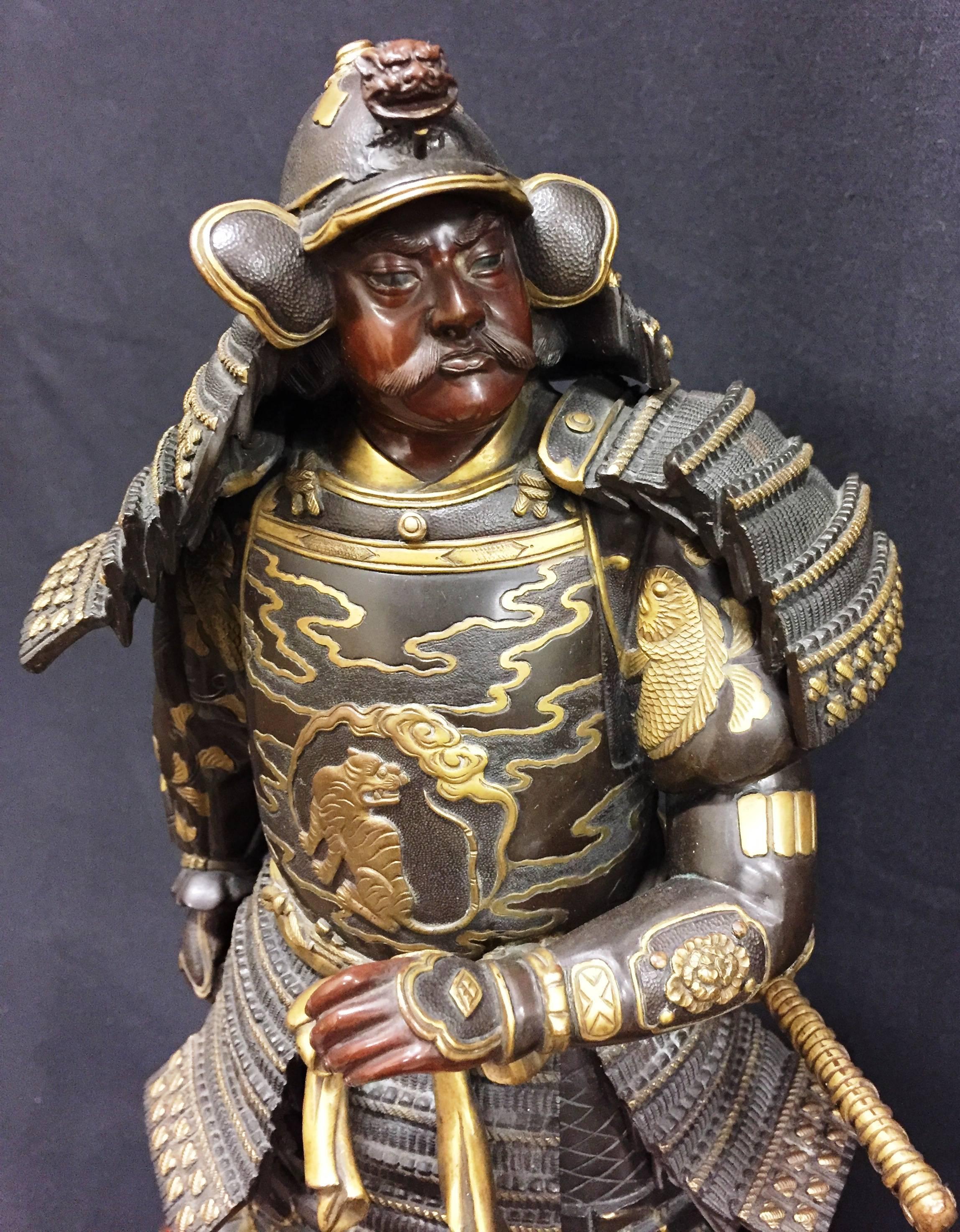 bronze samurai warrior statue