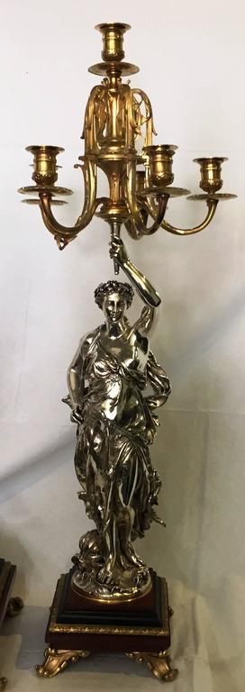 Silvered 19th Century Clock Garniture by L. Gregoire For Sale
