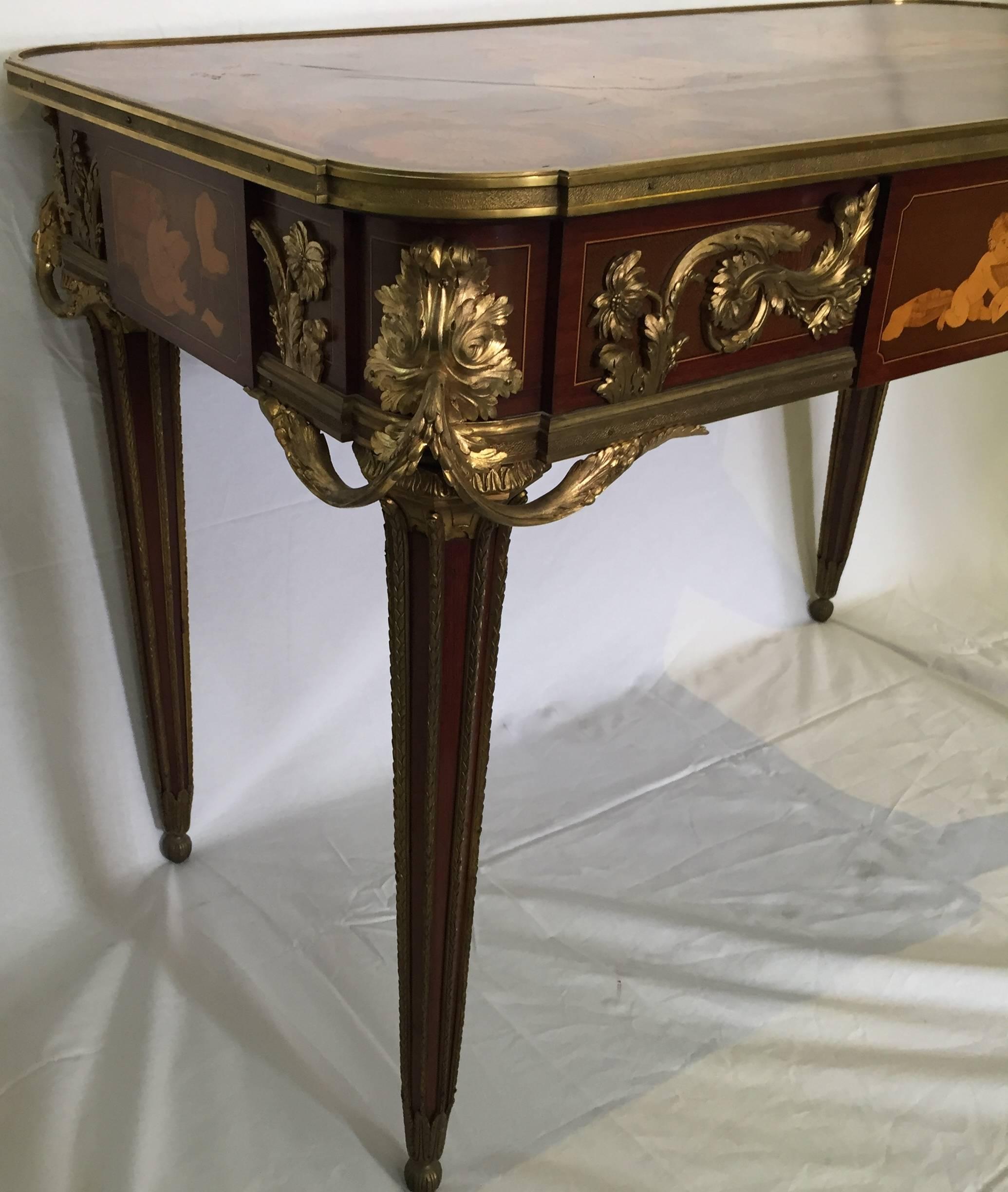 French Marquetry Inlaid Table by Krieger