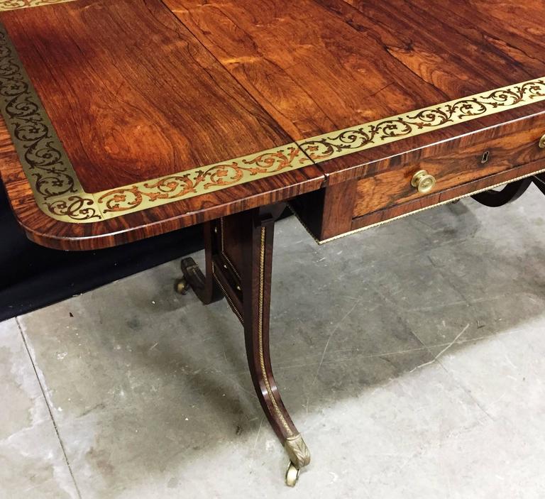 Regency Rosewood, Brass Inlaid Sofa Table For Sale at 1stdibs