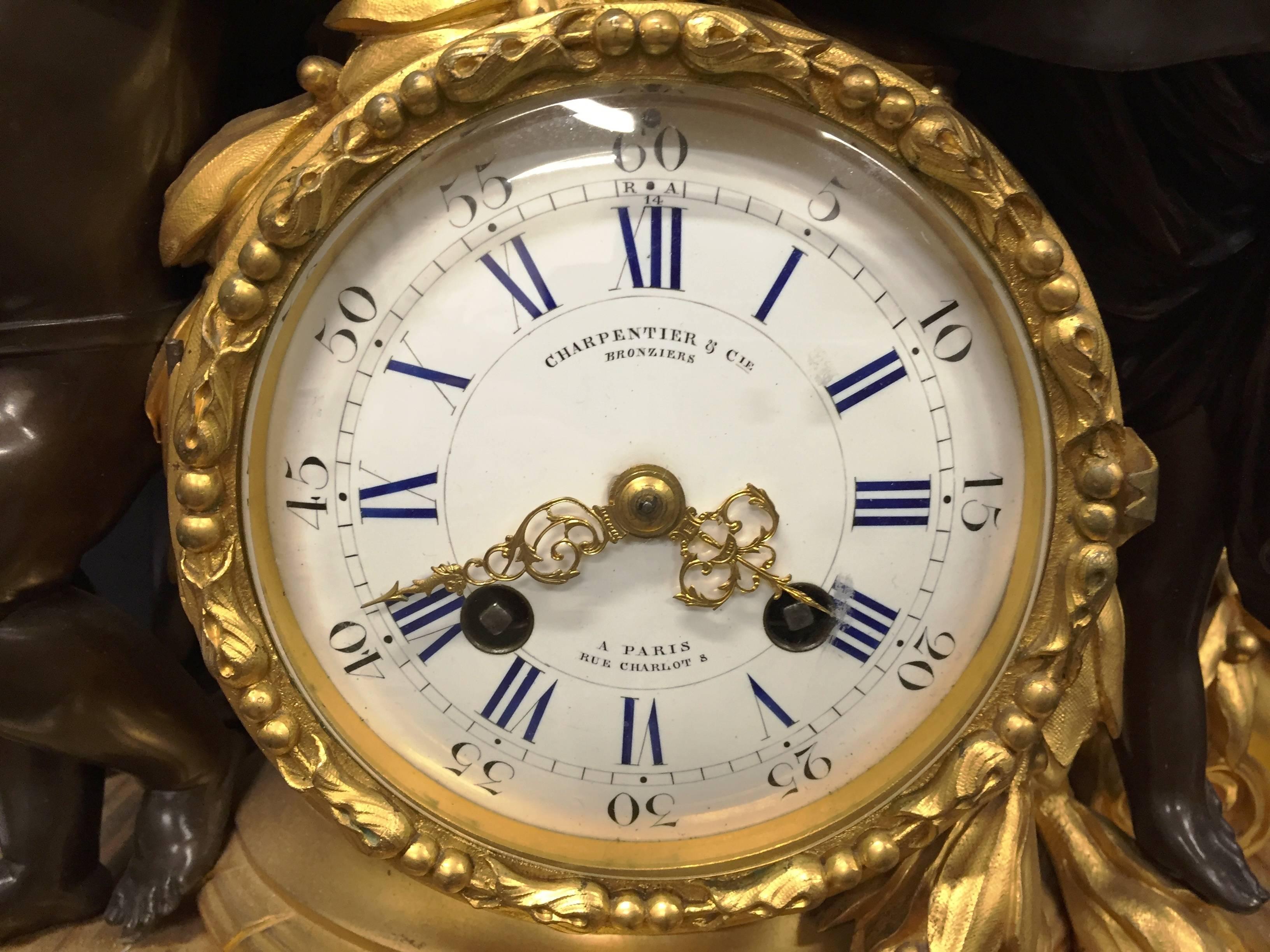 Cast French Mantel Clock 19th Century, France, circa 1860 For Sale