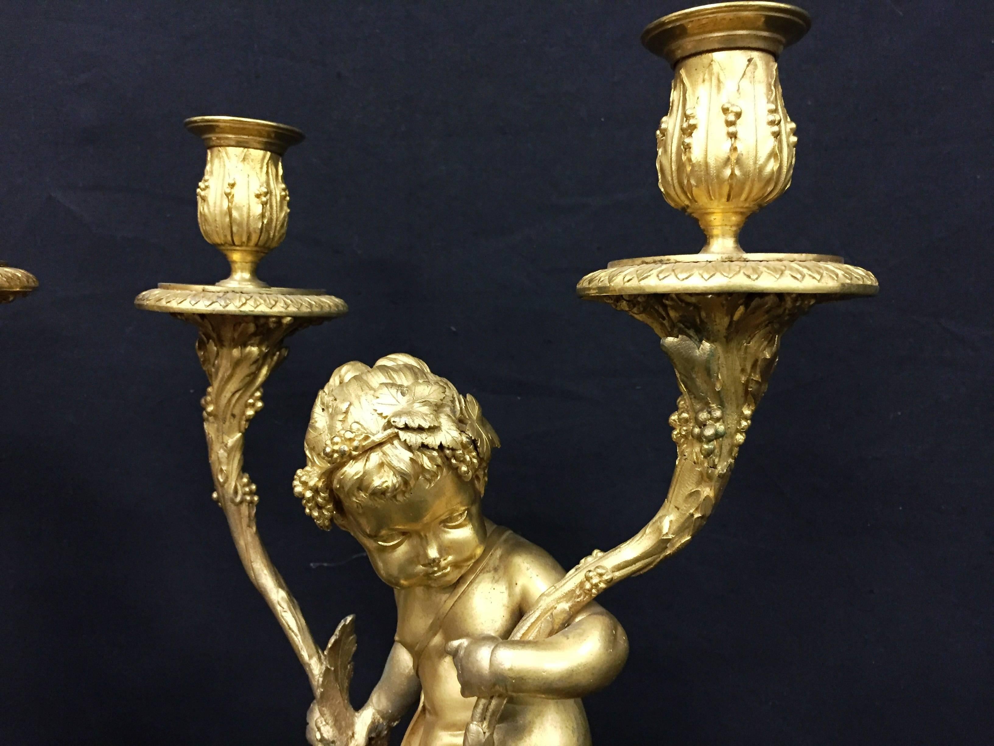 Carved Pair Louis XVI Style Candelabra, 19th Century For Sale