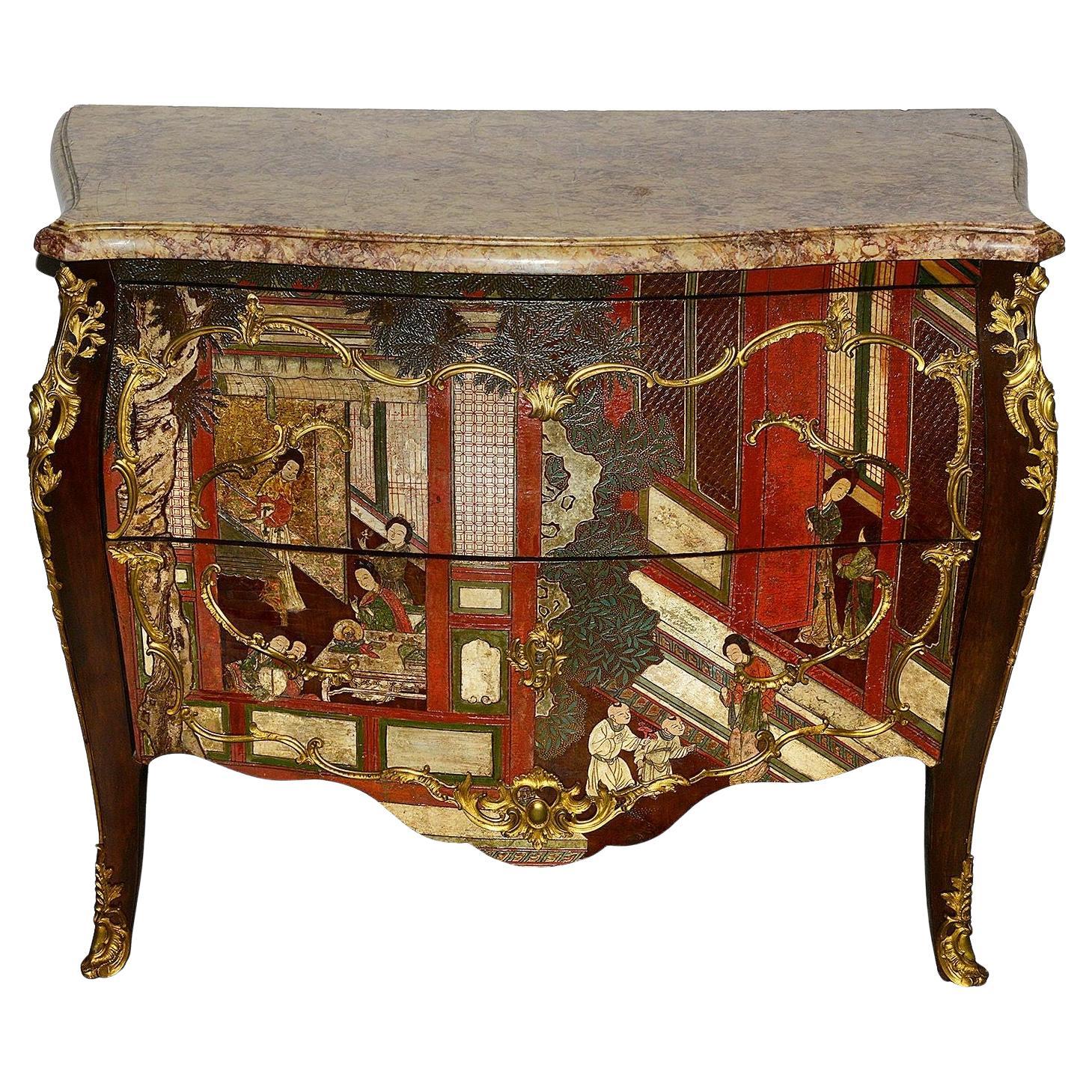 Cómoda lacada estilo Chinoiserie del siglo XVIII.