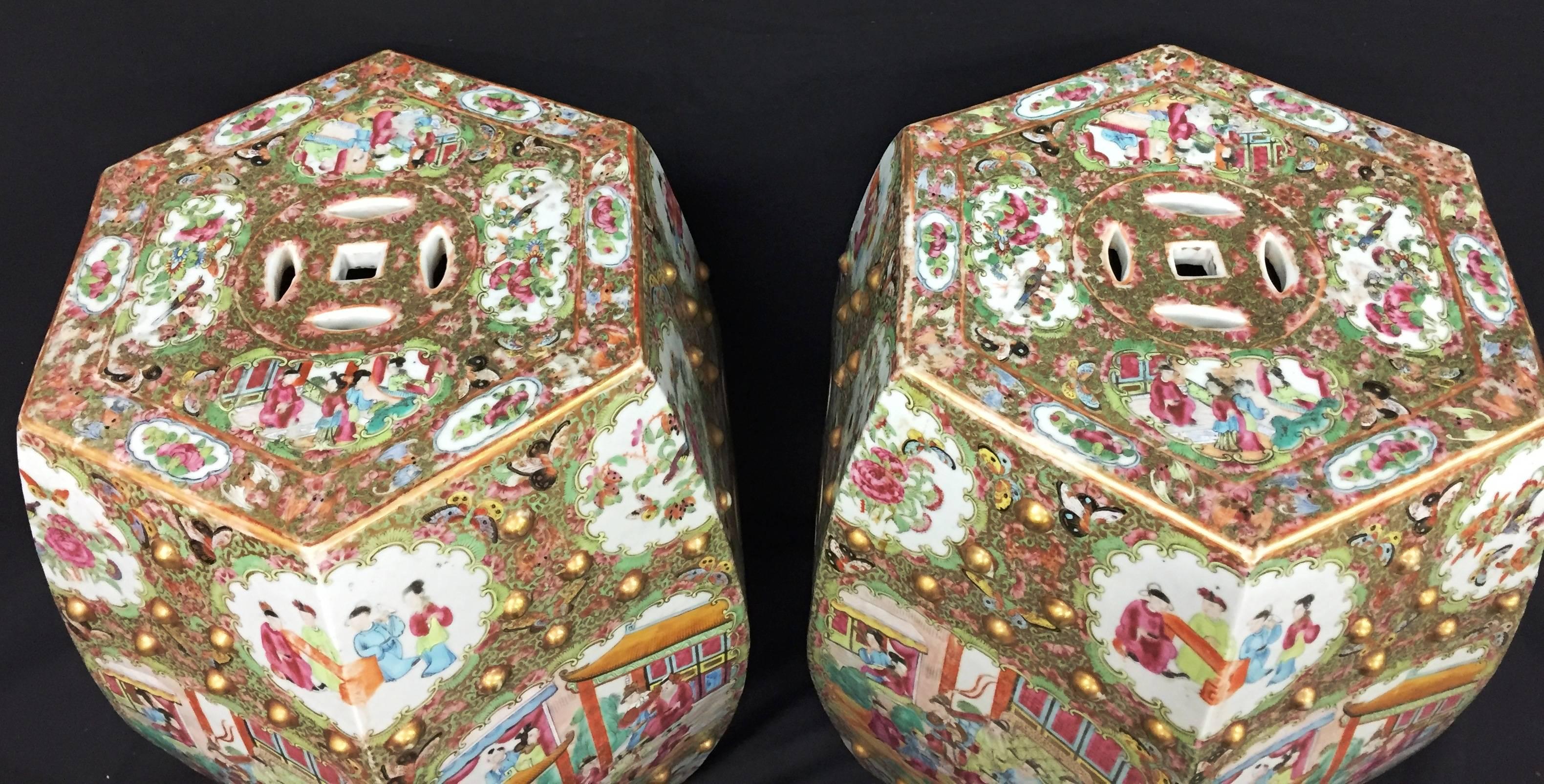 Late 19th Century Pair of Chinese Rose Medallion / Canton Garden Seats 