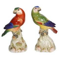 Pair late C19th Meissen Parrots, 24cm