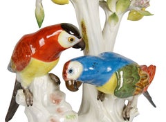 Pair Meissen parrots under a Lemon tree, C19th. 41cm