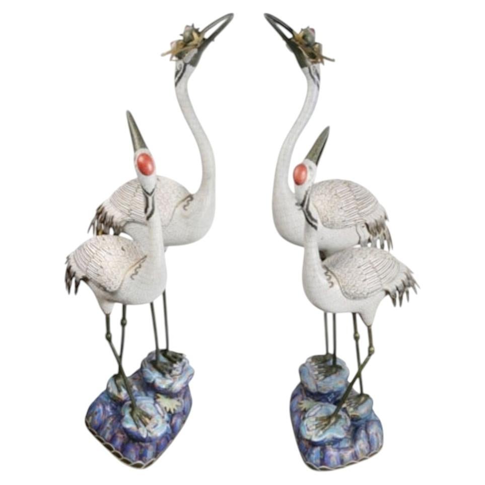 Pair of imposing Chinese Imperial style Cloissone cranes