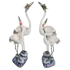 Pair of imposing Chinese Imperial style Cloissone cranes