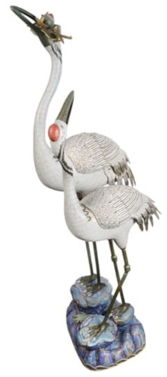 Pair of imposing Chinese Imperial style Cloissone cranes