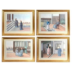 An enchanting set of 4 Chinese Canton watercolours, circa 1820.