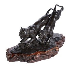 Japanese bronze Tigers hunting, Meiji period 64cm
