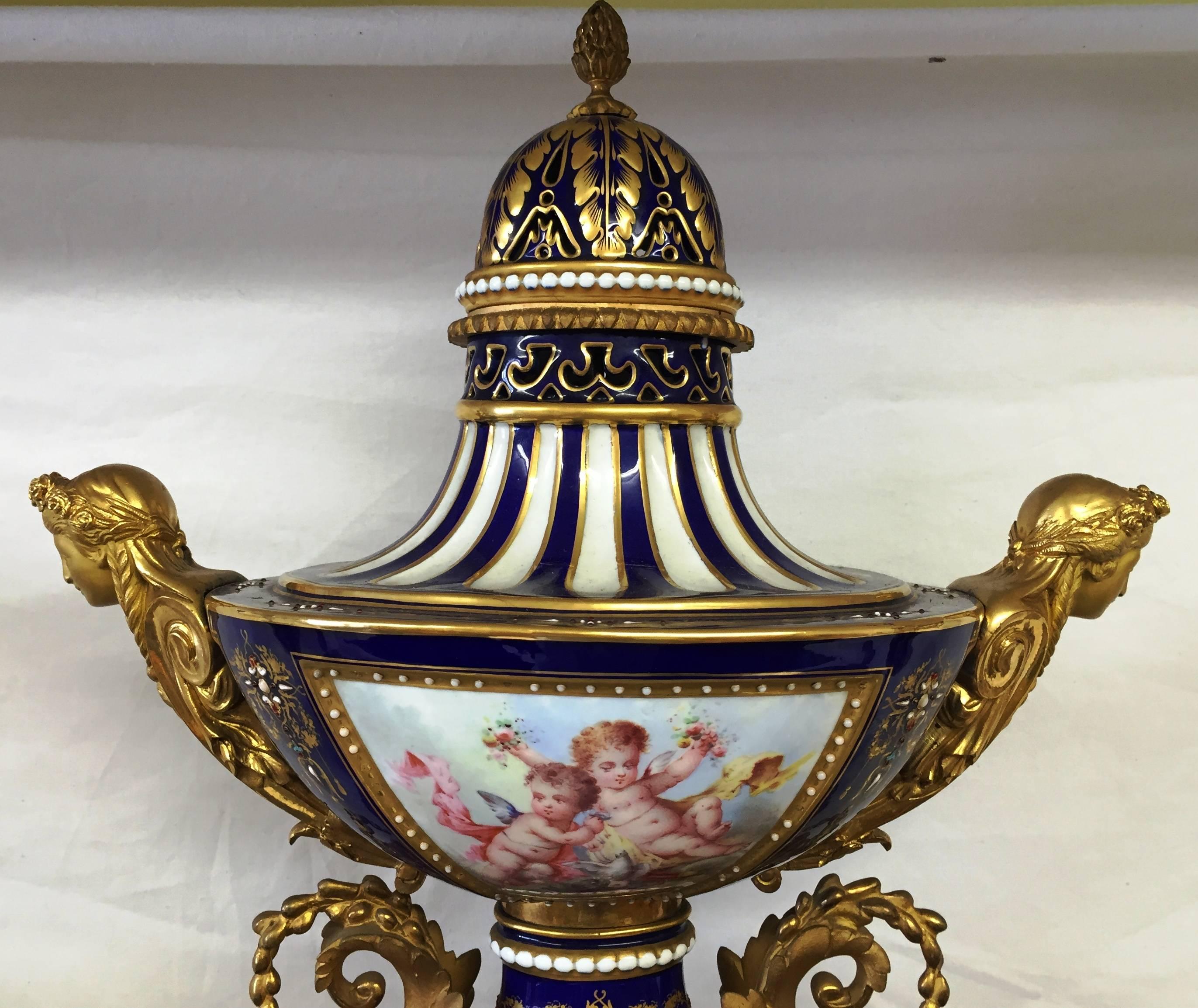 Porcelain 19th Century Sevres Clock Set For Sale