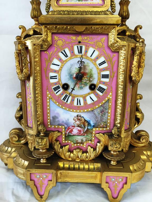 19th Century French Sevres Porcelain Clock Set For Sale at 1stDibs