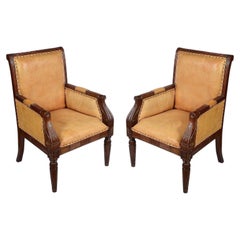 Paire de fauteuils de bibliothèque en acajou de style Régence