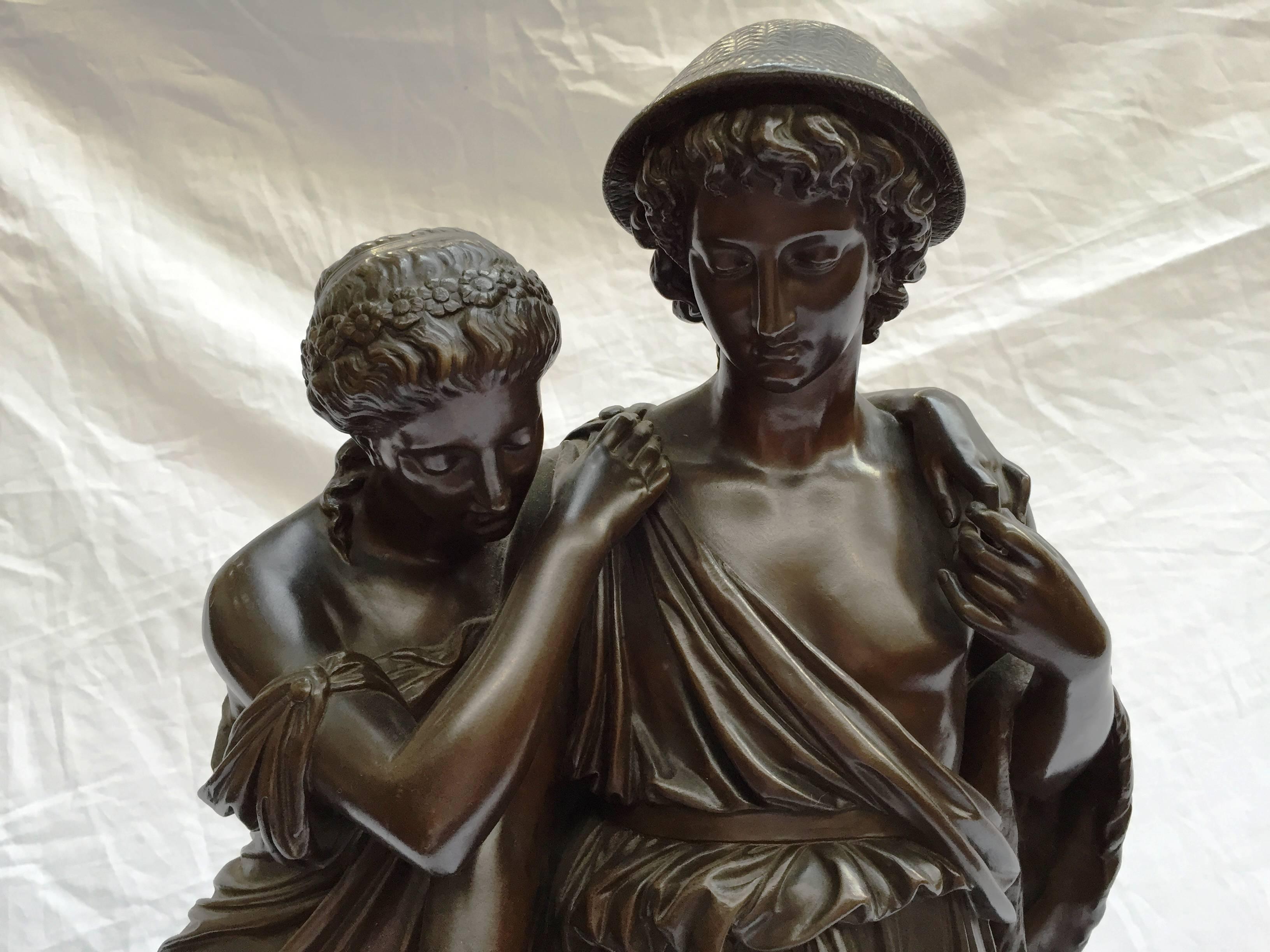Français Bergers d'Arcadia, Barbedienne, bronze, 19ème siècle en vente