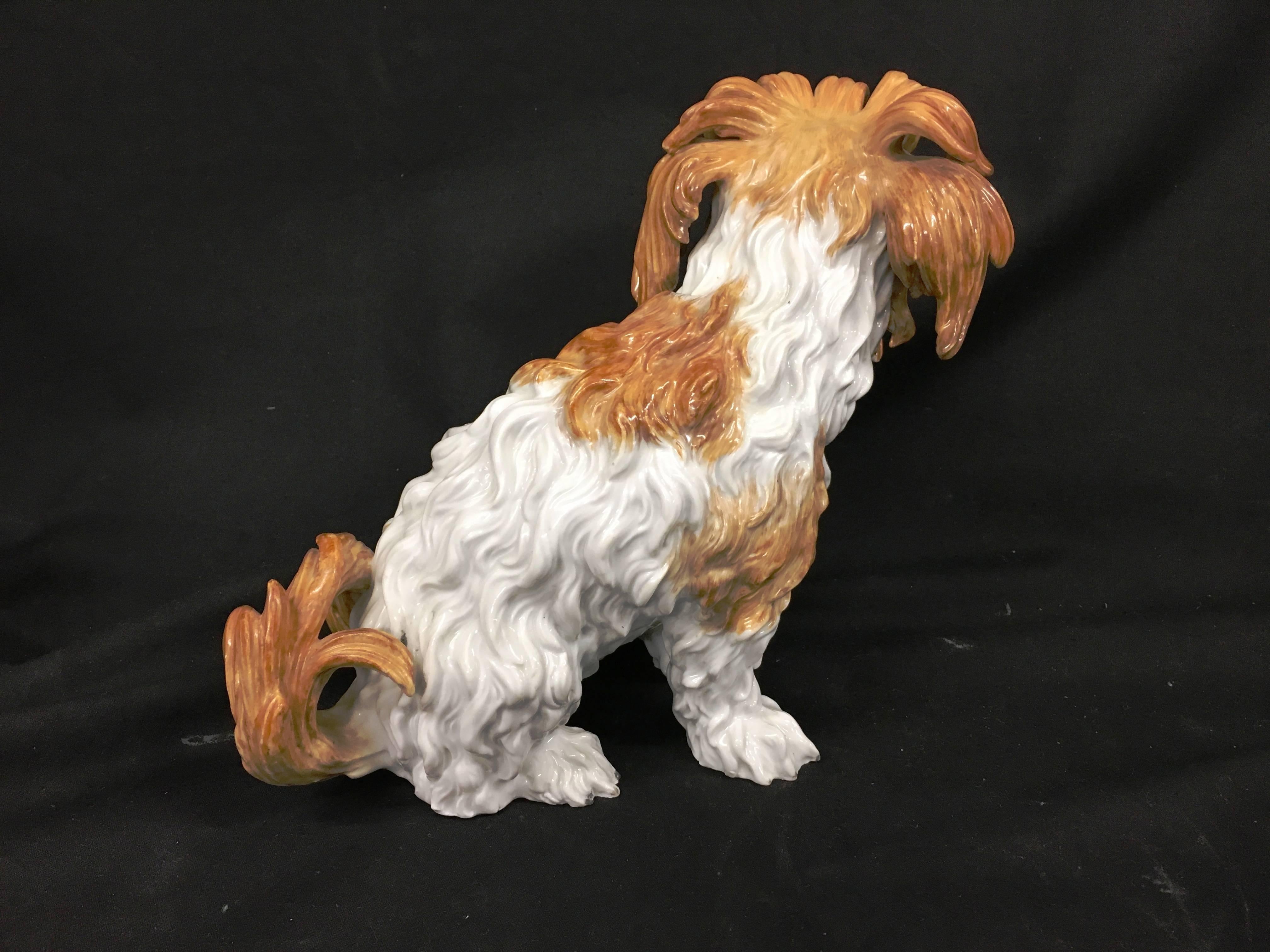 Hand-Painted Two Meissen Bolognese Dogs, 19th Century