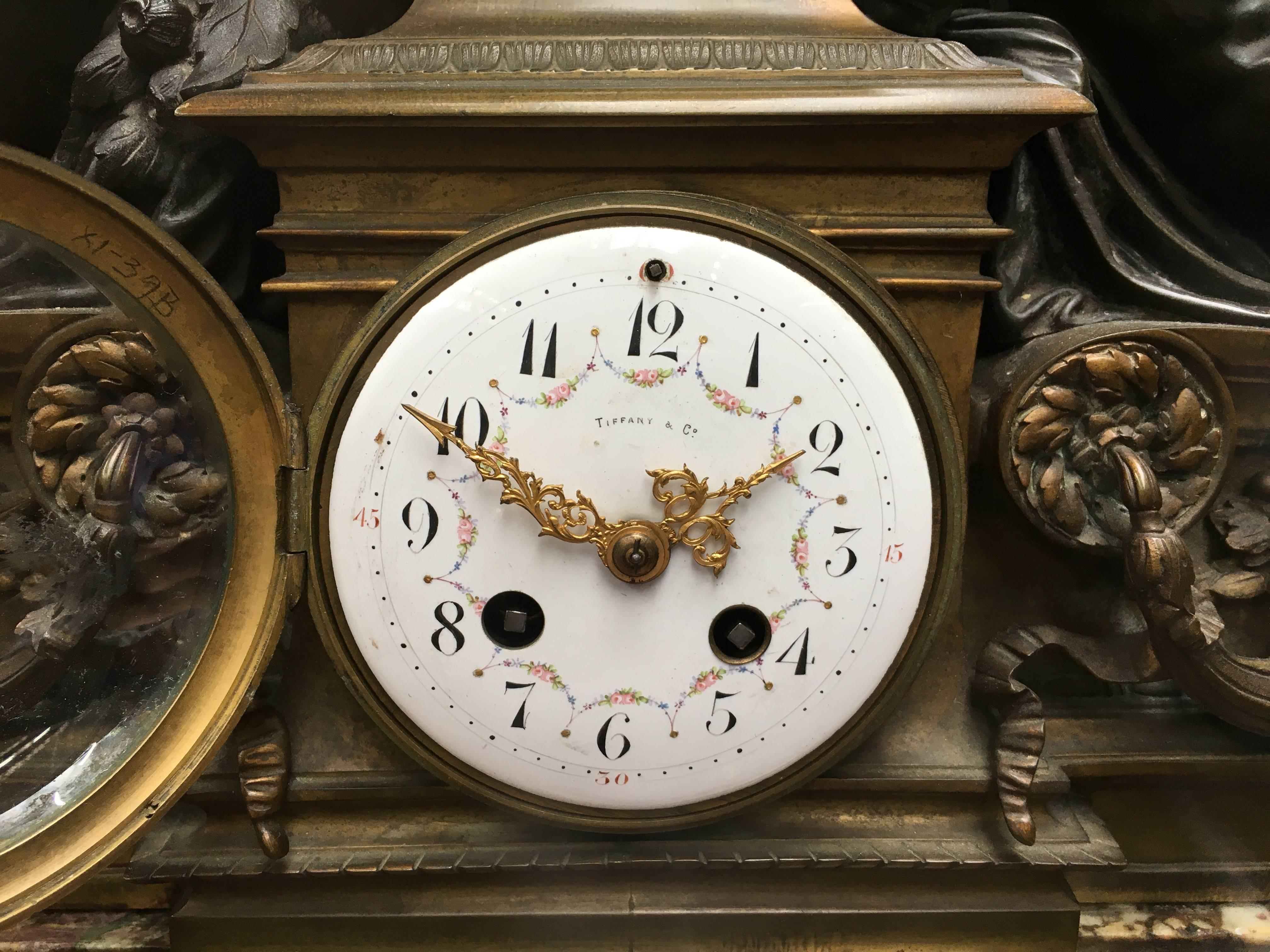 Large Louis XVI Style Classical Mantle Clock by Tiffany In Good Condition In Brighton, Sussex