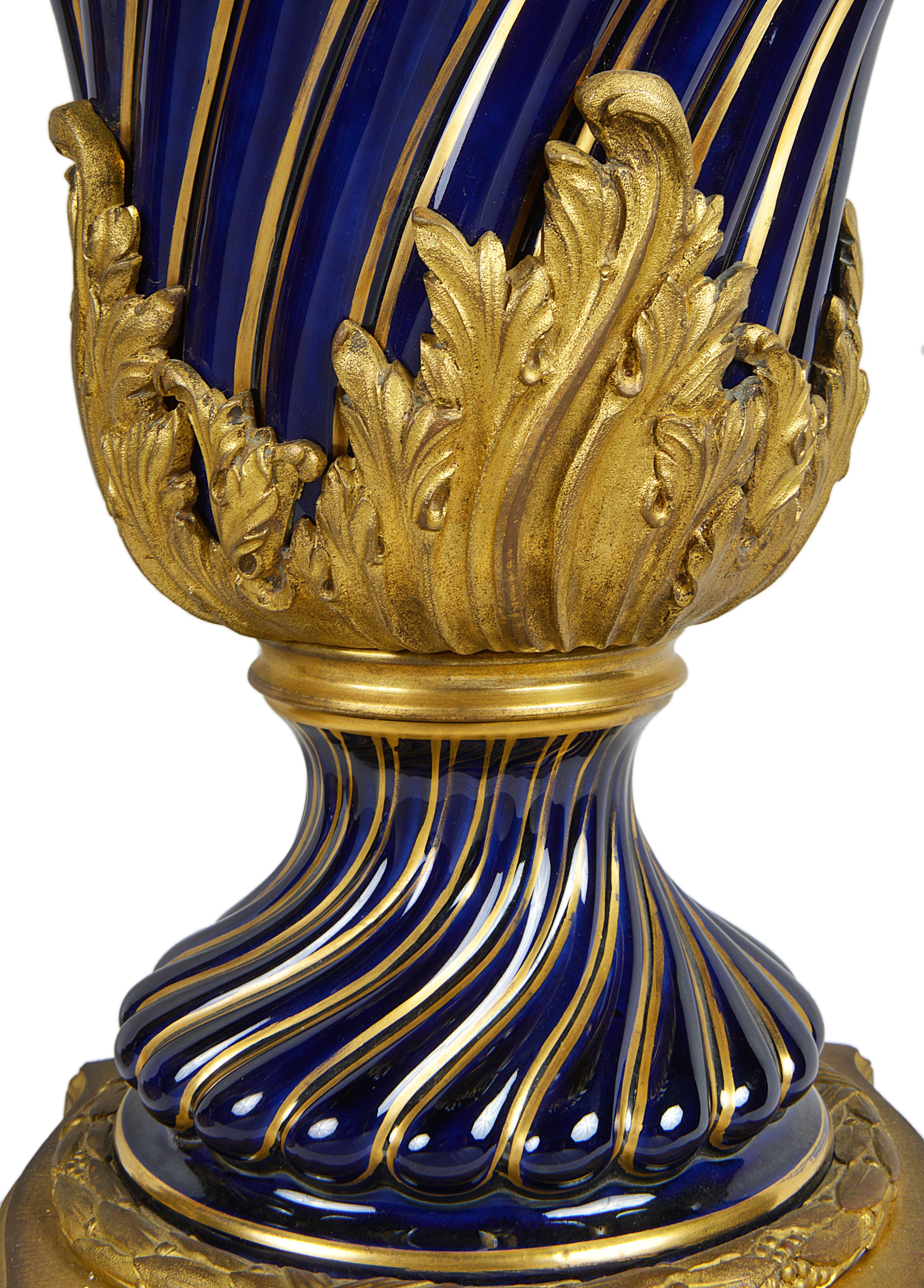 Porcelain Pair of 19th Century Sevres, Ormolu mounted Vases