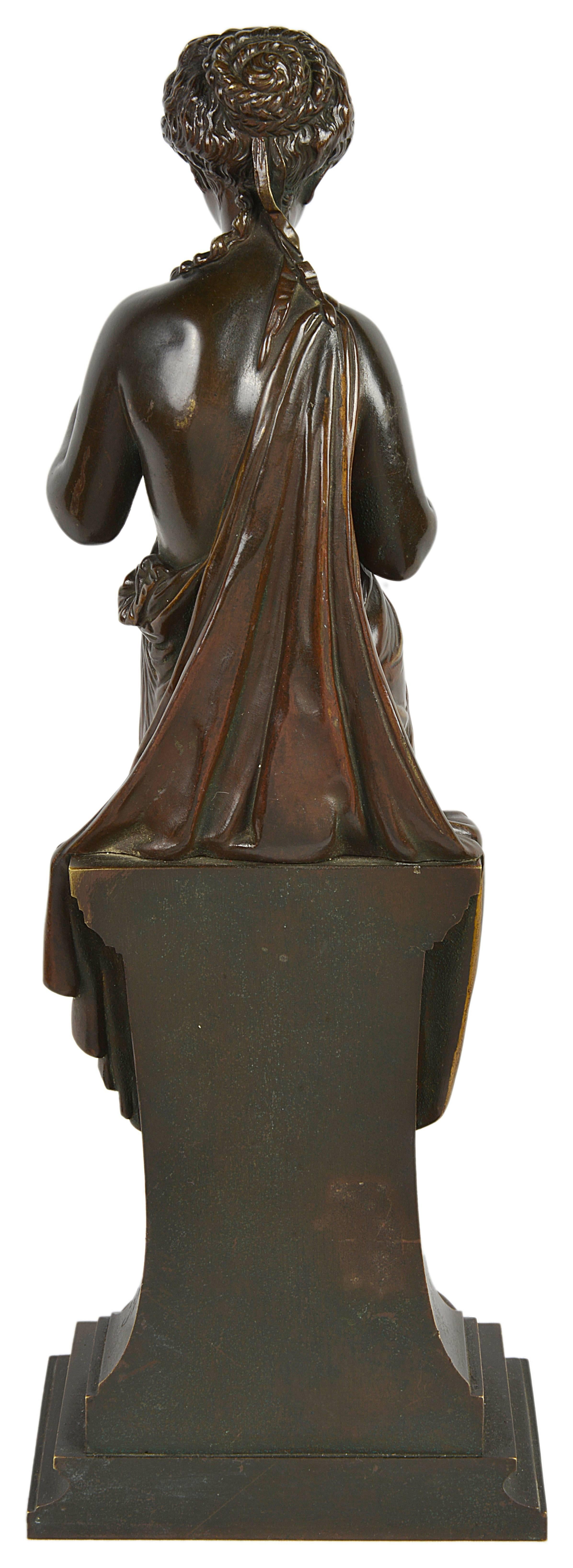 Neoclassical Classical Antique Bronze Statue of a Young Maiden Reading a Book For Sale