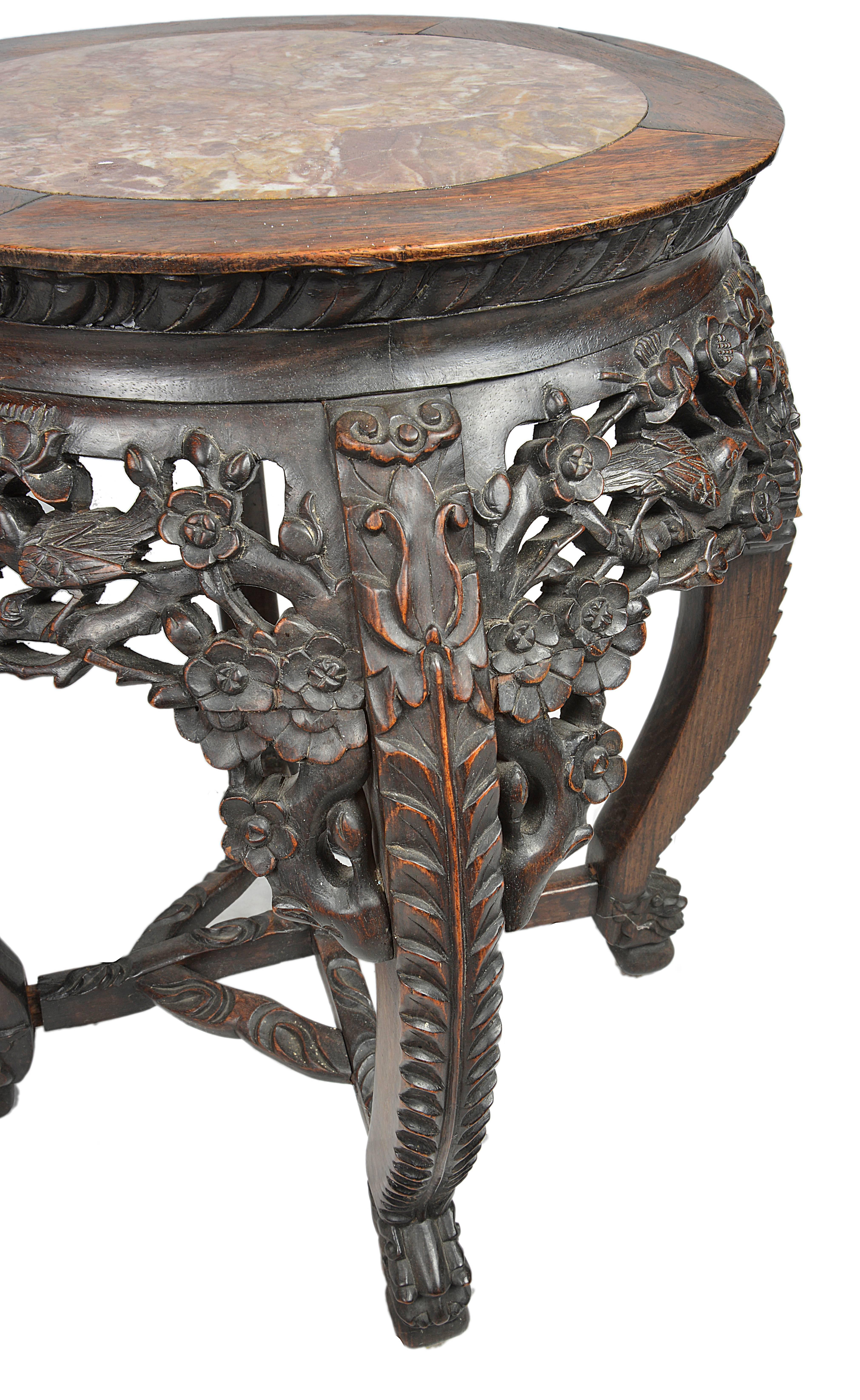 Hand-Carved Pair 19th Century Chinese Hardwood Stands For Sale