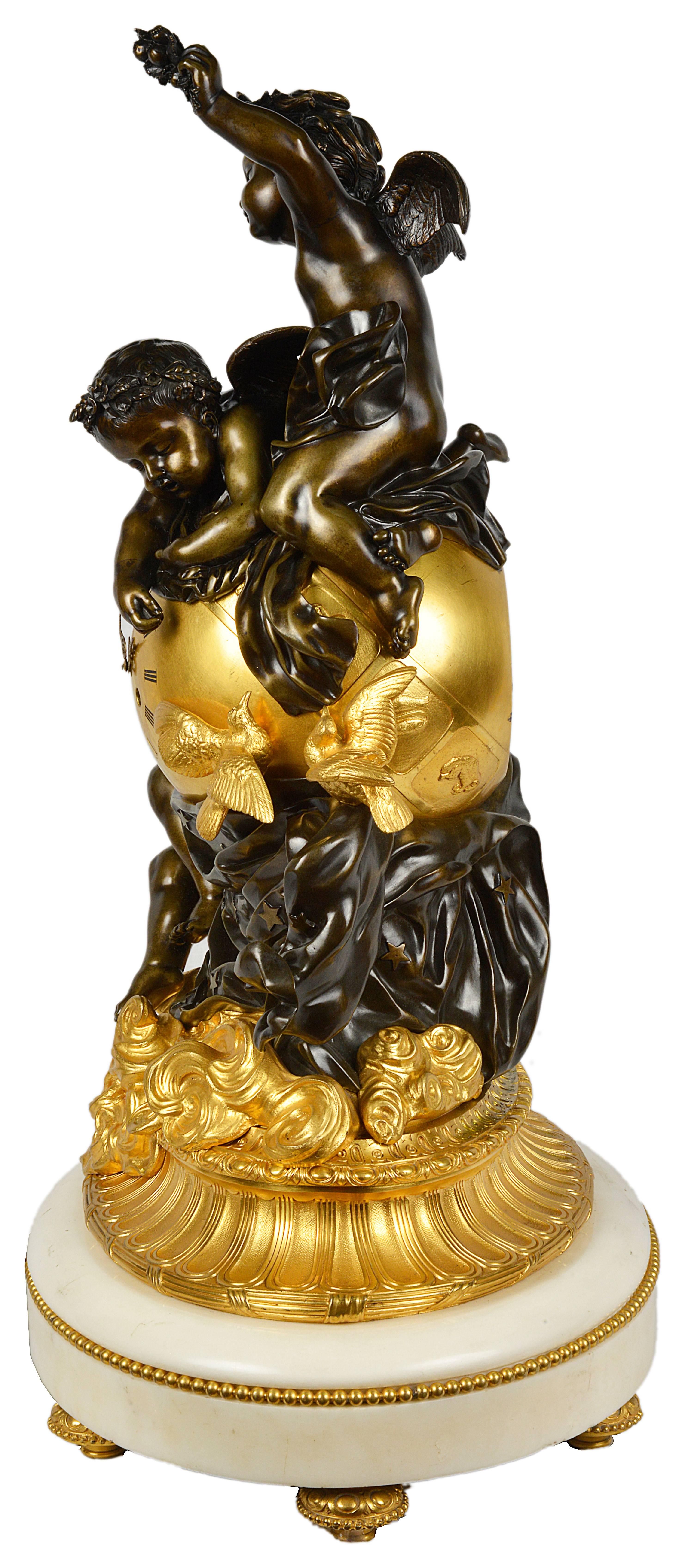 19th Century Large Louis XVI Style Gilded Ormolu Orb Mantel Clock