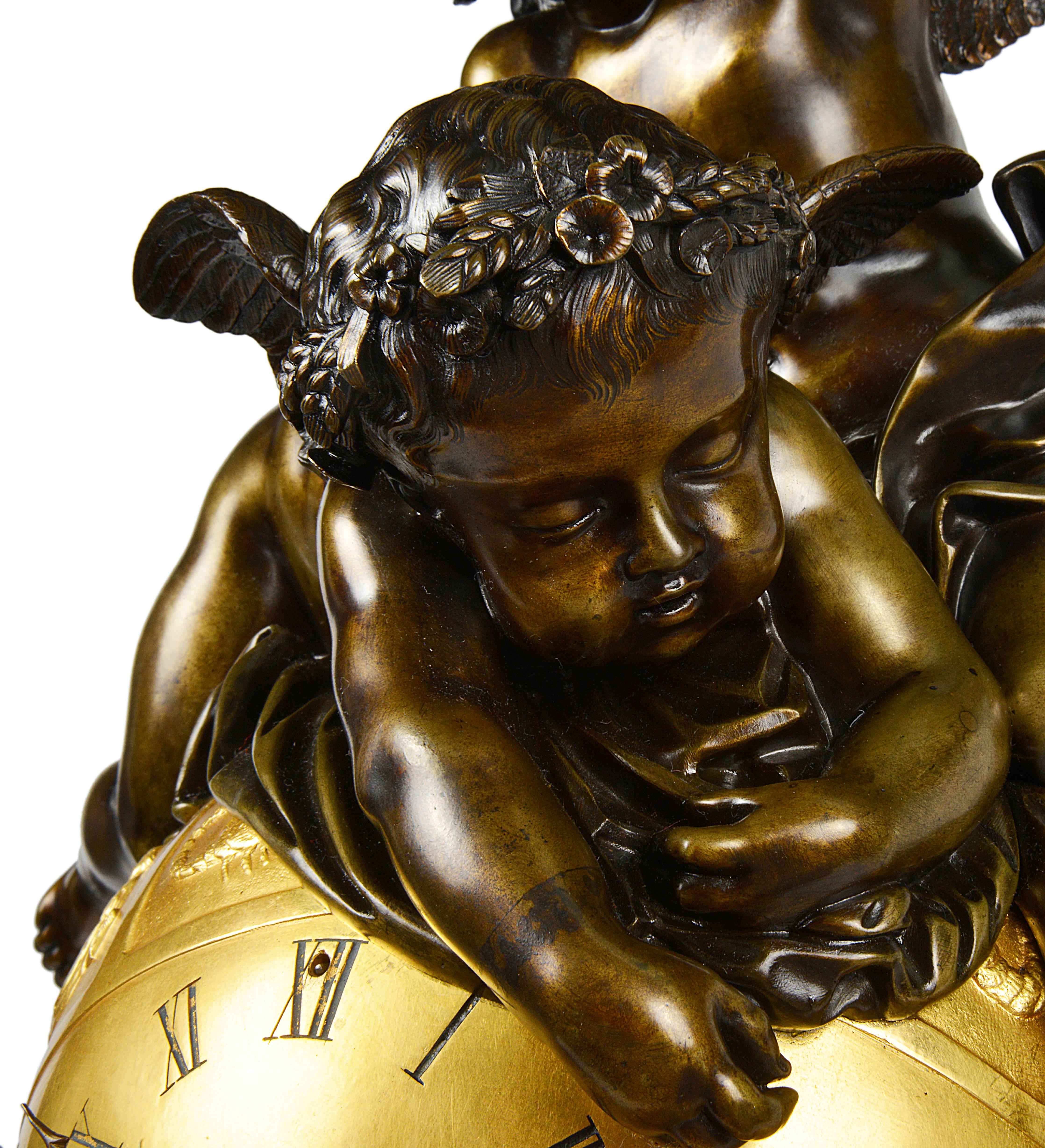 Bronze Large Louis XVI Style Gilded Ormolu Orb Mantel Clock